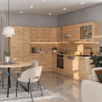 Vicco Cocina Esquinera Fame-line, Roble Dorado, 347 X 60 Cm, Et Antracita, Vicco