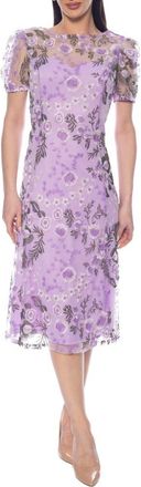 Marina Rossini Floral Embroidered Short Sleeve Midi Dress in Lavender Multi at Nordstrom Rack, Size X-Large