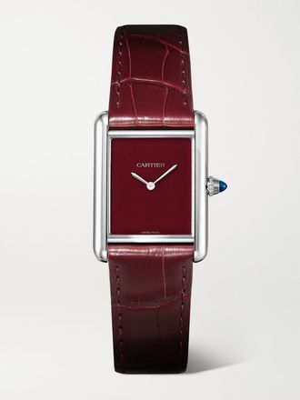 Cartier Orologio Grande 33,7 Mm In Acciaio Inossidabile Con Cinturino In Alligatore Tank Must - Grigio