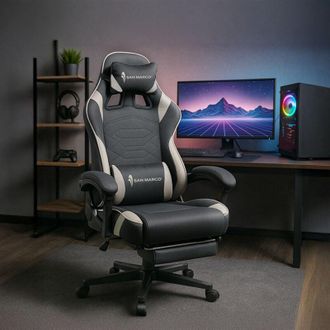 San Marco Sedia da gaming ergonomica nera con poggiapiedi San Marco