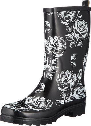 Beck Womens Black Roses Wellington rain boots