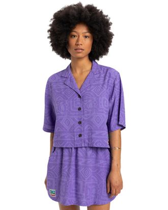 Quiksilver Kurzarmshirt QUIKSILVER Dad, Damen, Gr. XS, dusted peri global heat 64x64, Obermaterial:[Hauptmaterial] 100, 00% Viskose;, Shirts Kurzarmshirt