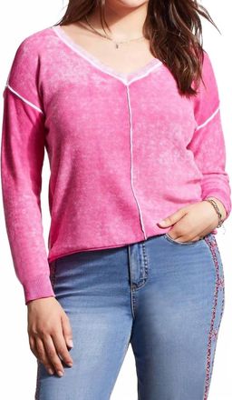 Tribal Lightweight V Neck Sweater Washed Effect In Orchid Pink