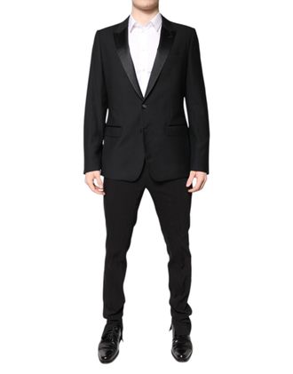 Dolce & Gabbana Mens Black Wool Single Breasted 2 Piece Suit Virgin Silk Polyester