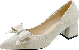 Generic 2026 Office Women Womens Fashion Pointed Square with Heels Block Breathable Patent Prom Work Stilettos Toe Classic Dressy Formal (6) Silver