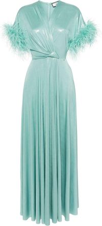 Nissa feather-trim lurex gown - women - Spandex/Elastane/Polyester - 42 - Green