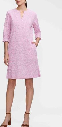 Foxcroft Alicia Crinkle Jacquard Dress in White/Pink at Nordstrom, Size X-Large