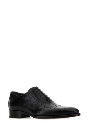 Gucci Mens Black Leather Lace-Up Shoes Scarpe Stringate