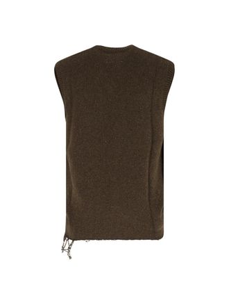 Maison Margiela Chain-Detail Wool Knit Sweater Vest - Brown