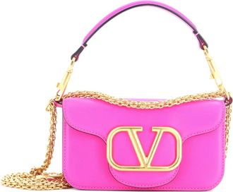 Valentino Garavani VLogo Loco Flap Leather Small shoulder bag - Roze