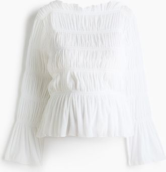 H&M MAMA Gesmoktes Shirt mit U-Boot-Ausschnitt - White