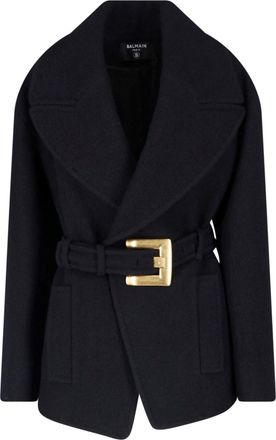 Balmain Cappotto Cintura In Lana Vergine