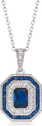 Ross-Simons Simulated Sapphire Pendant Necklace With. Czs in Sterling Silver