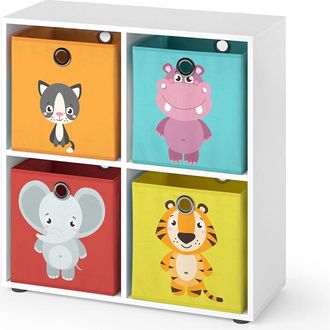 Vicco Estanter&iacute;a Infantil Tetra, Blanco, 72.6 X 72 Cm Con 4 Cajas Plegables (rojo/amarillo) Vicco