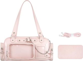 Generic Cute Ita Bag Crossbody, Large Capacity Shoulder Crossbody, Adjustable Straps, with Insert Anime Pins Display, PU Leather for Women Girls (Pink)