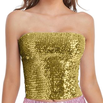 Generic Fashion Mardi Holiday Womens Sparkling Sequins Stretch Clubwear Tube Top Simple Top (Gold, One Size)