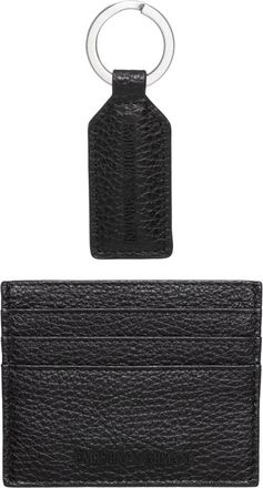 Emporio Armani Gift Box met kaarthouder en sleutelhanger in getrommeld leer - Heren - Portefeuilles - Zwart - ONE Size - Leer - Accessoires