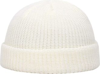 Generic Beanie Hat Men Winter Fisherman Beanie Plain Trawler Beanie Knitted Cuffed Skullcap White