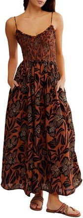 Free People Sweet Nothings Floral Print Sleeveless Maxi Sundress in Brown Patina Combo at Nordstrom, Size X-Small