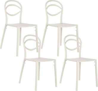 Beliani Conjunto De 2 Sillas De Comedor Modernas Para Jard&iacute;n Ligeras Resistentes A La Intemperie Blanco Crema Covolo