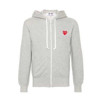 Comme Des Gar&ccedil;ons Grey Knitted Hoodie with Heart Patch - male - Comme des Gar&ccedil;ons Play - Zip-throughs - Gray - XL - Sweatshirts & Hoodies