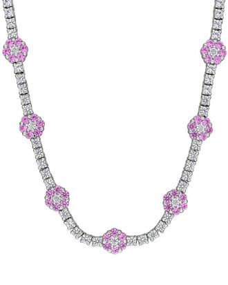 Rina Limor Silver 6.80 ct. tw. Lab-Grown Pink And White Sapphire Station Tennis Necklace