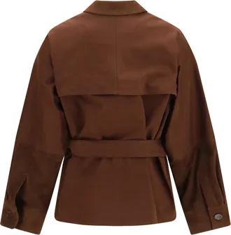 Fabiana Filippi Womens Short Jacket With Belt And Suede Details Ebano Cotton; Elastane