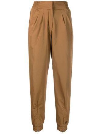Nike logo-embroidered pleated high-waisted trousers - Brown