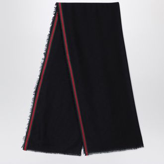 Gucci Black Silk And Cotton Stole With Gg Pattern