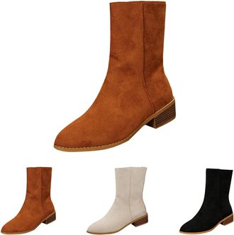 Generic Womens Cowboy Cowgirl Boots Western Mid Calf Boots Fall Winter Pointed Toe Low Heel Fashion Comfortable Vintage Suede Non-Slip Short Booties with Side