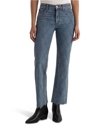 Kut from the Kloth Kelsey High-Rise Ankle Flare Abloom Diamond Pattern Jeans In Denim