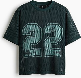 H&M Bedrucktes Oversized T-Shirt aus Mesh - Turquoise