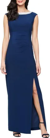 Alex Evenings Embellished Neck Sleeveless Jersey Gown in Cobalt at Nordstrom, Size 12