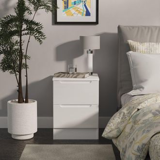 Lewis's Milan 2 Drawer Bedside in White Gloss & White - Ready Assembled - Lewiss Home | TJ Hughes