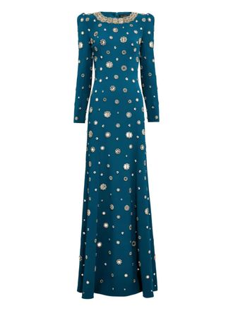 Jenny Packham Maxi-jurk verfraaid met spiegelende schouders - Blauw