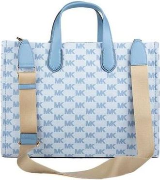 Michael Kors Tassen, Dames, Blauw, ONE Size, Katoen, Gigi Grote Logo Jacquard Tote