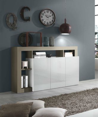 Dmora Aparador Moderno Con 3 Puertas Y Estantes, Mueble Para Tv Para Sala De Estar, Buffet De Cocina, Aparador Made In Italy, 146x62xh93 Cm, Colorblanco Y P