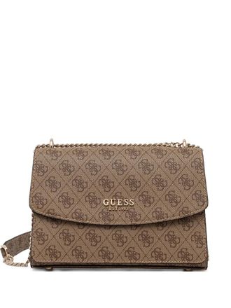 Guess Co monogram-pattern chain satchel bag - Brown
