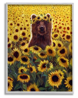 Stupell Industries Happy Bear Sunflower Field Framed Giclee Wall Art By Lucia Heffernan