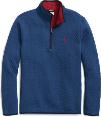 Brooks Brothers Diamond Quilted Half Zip Pullover in Blue/Red at Nordstrom, Size Small
