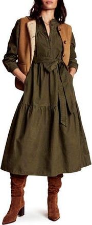 Boden Cecily Belted Long Sleeve Cotton Corduroy Midi Dress in Woodland Green at Nordstrom Rack, Size 4