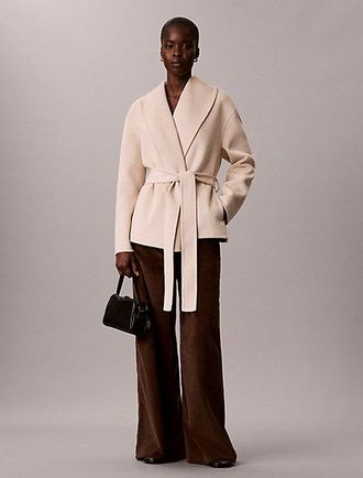 Calvin Klein Abrigo Cruzado De Mezcla De Lana Con Cuello Chal