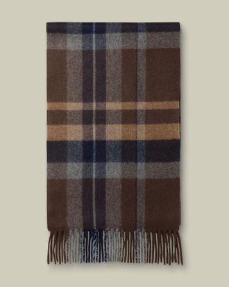 CHARLES TYRWHITT Cashmere Plaid Check Scarf - Chocolate Brown Size OSFA by Charles Tyrwhitt