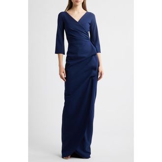 La Petite Robe Di Chiara Boni Zalfa Ruched Faux Wrap Dress in Blue Notte at Nordstrom Rack, Size 2 Us / 38 It