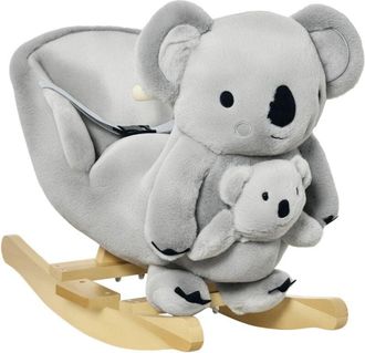 HOMCOM Homcom - Caballito Balanc&iacute;n Para Beb&eacute;s De 18-36 Meses Juguete De Mecedora Koala De Peluche Madera Con Cintur&oacute;n De Seguridad Y Sonidos 60x33x50 Cm