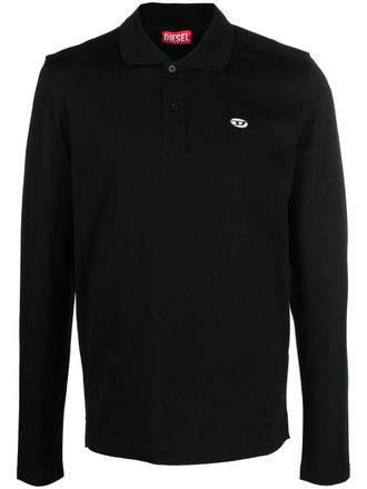 Diesel logo embroidered long-sleeve polo shirt - men - Cotton - L - Black