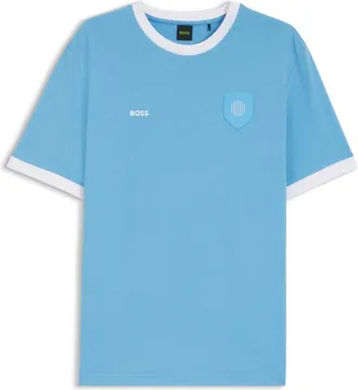 BOSS Stretch-cotton T-shirt with country flag and logo
