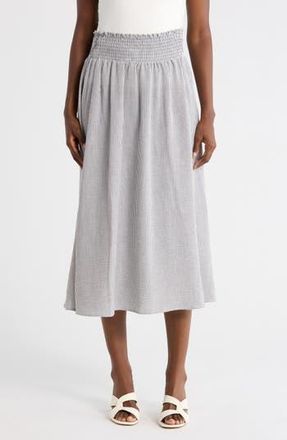 Renee C Smocked Waist Midi Skirt in Black at Nordstrom Rack, Size Large