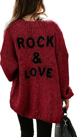 PrettyGarden Womens Long Sleeve Open Front Knit Cardigans Sweaters Soft Loose Draped Coat Outerwear, Wine Red, M