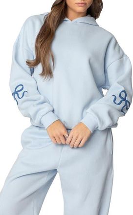 Edikted Bonney Bow Oversize Hoodie in Blue at Nordstrom, Size X-Small